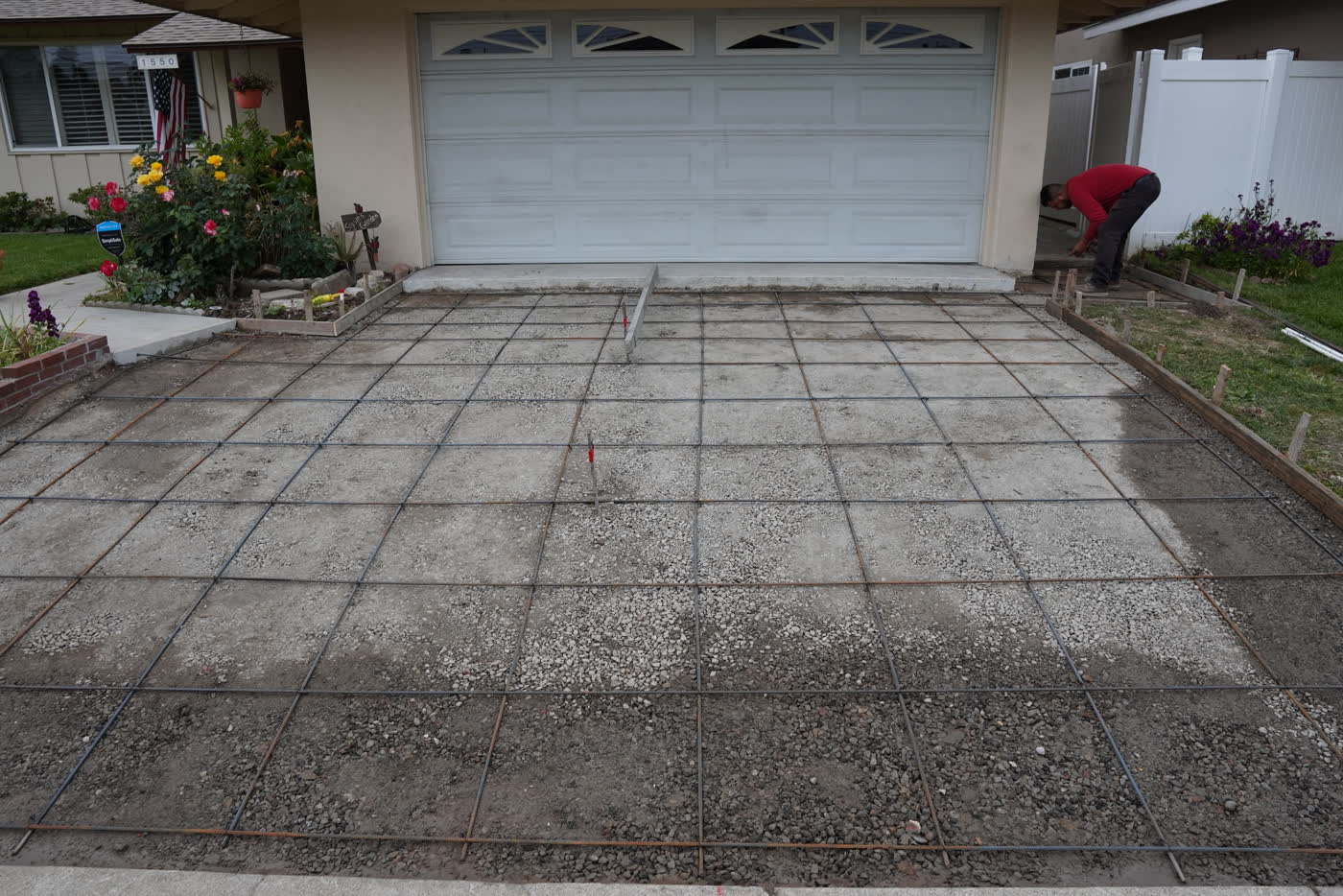 Steel rebar grid across the whole driveway