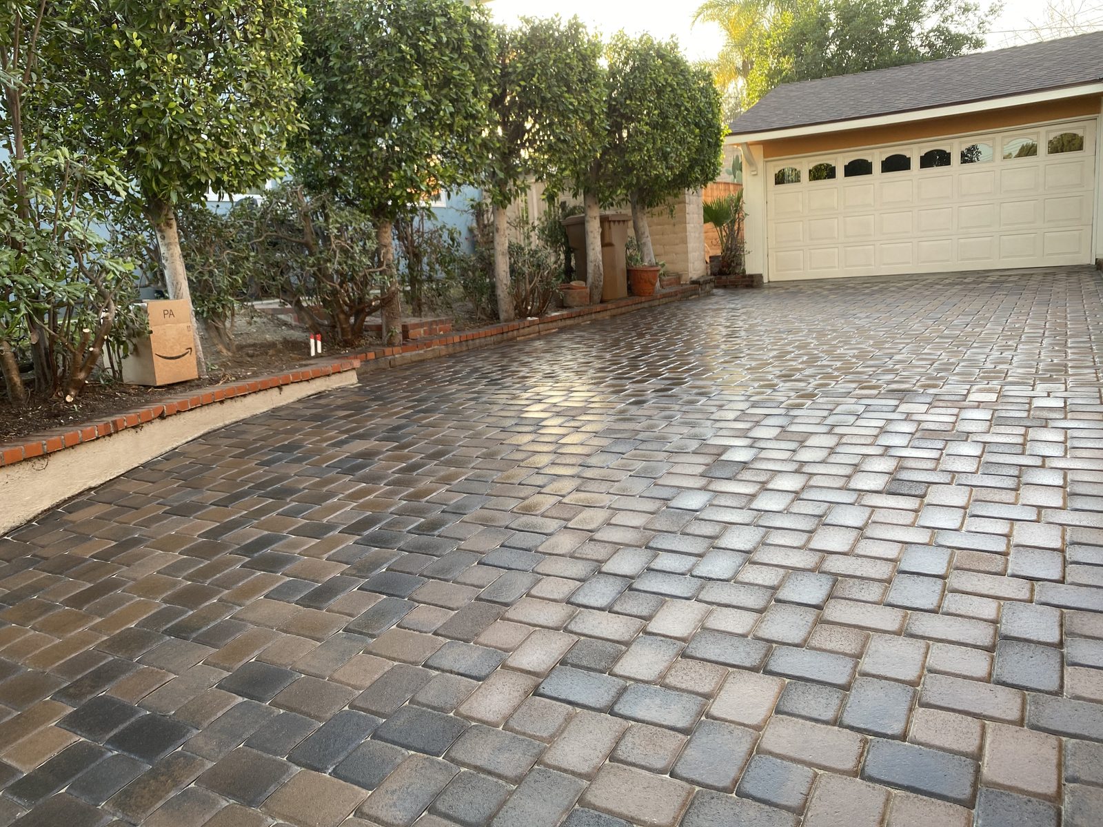 The same Fullerton driveway rebuilt with interlocking pavers